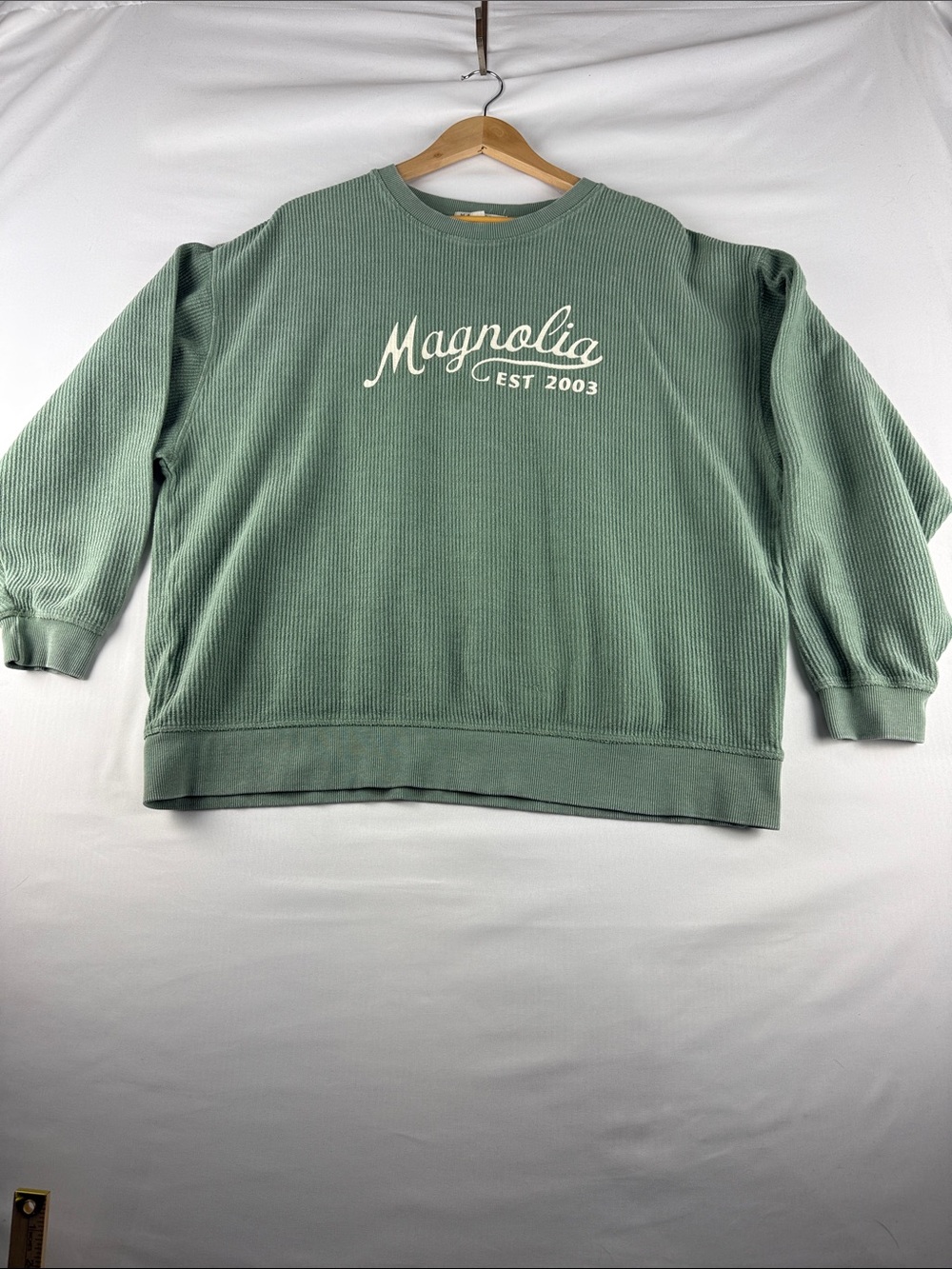 Magnolia Green Ribbed Sweatshirt Women's XL Oversized 100% Cotton